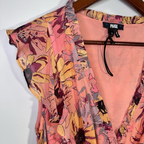 PAIGE Katharina Floral Silk Midi Dress Size Large Ruffle Feminine - Picture 11 of 16